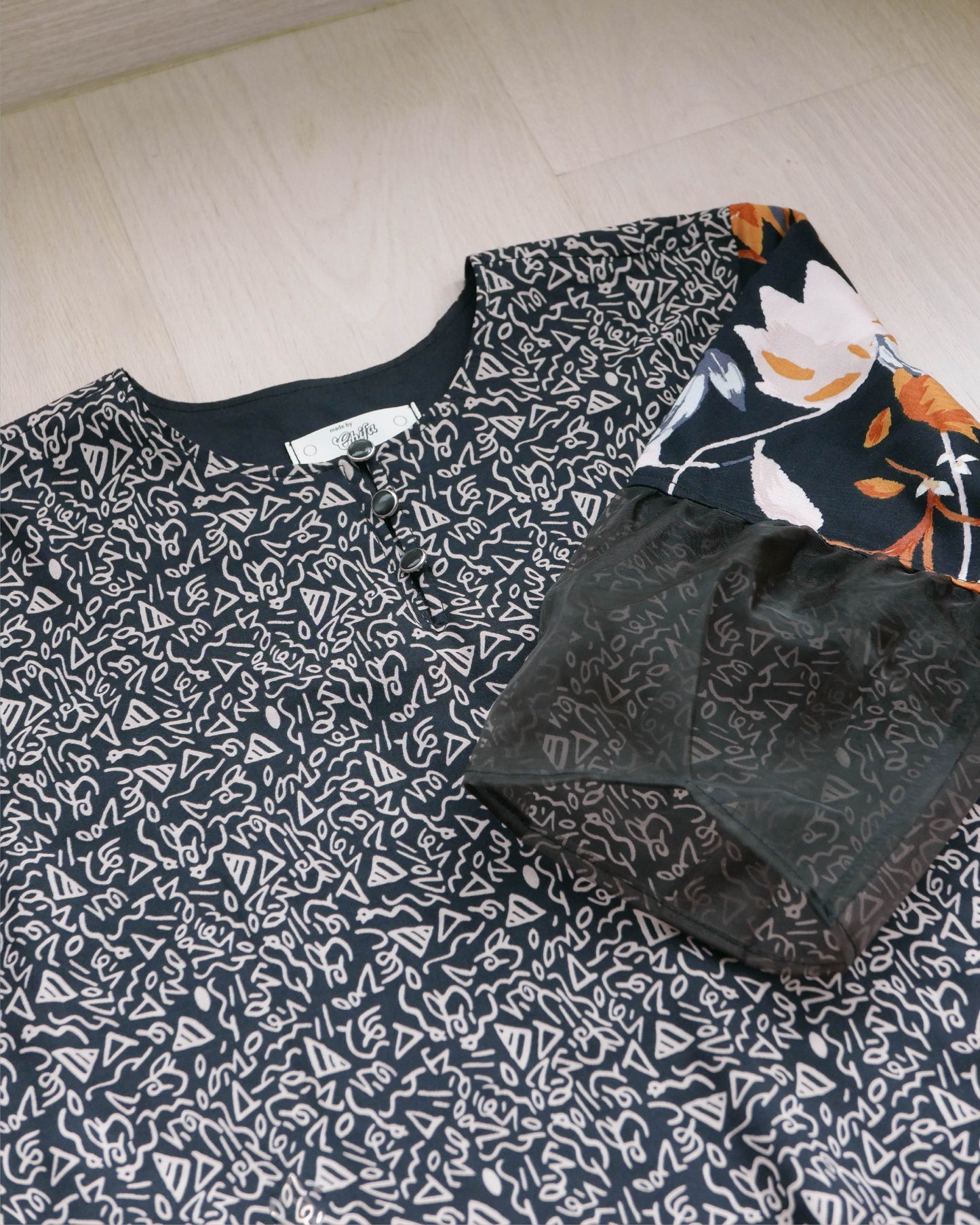 波希米亞風格連身裙 - 黑/橙 | Made by Chifa