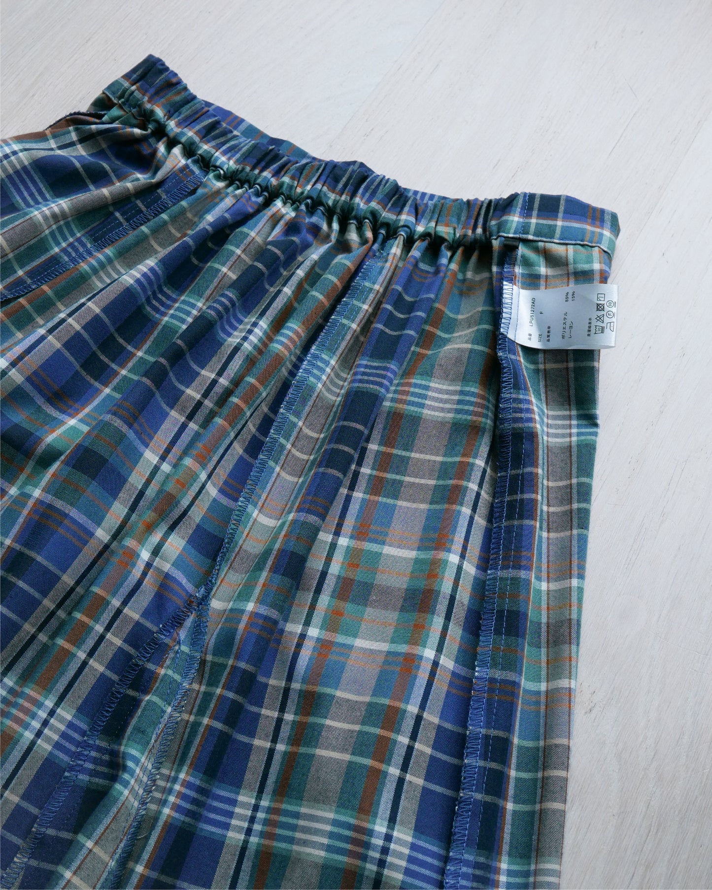 半橡筋腰格子長裙 - 綠格 | Chifa Select