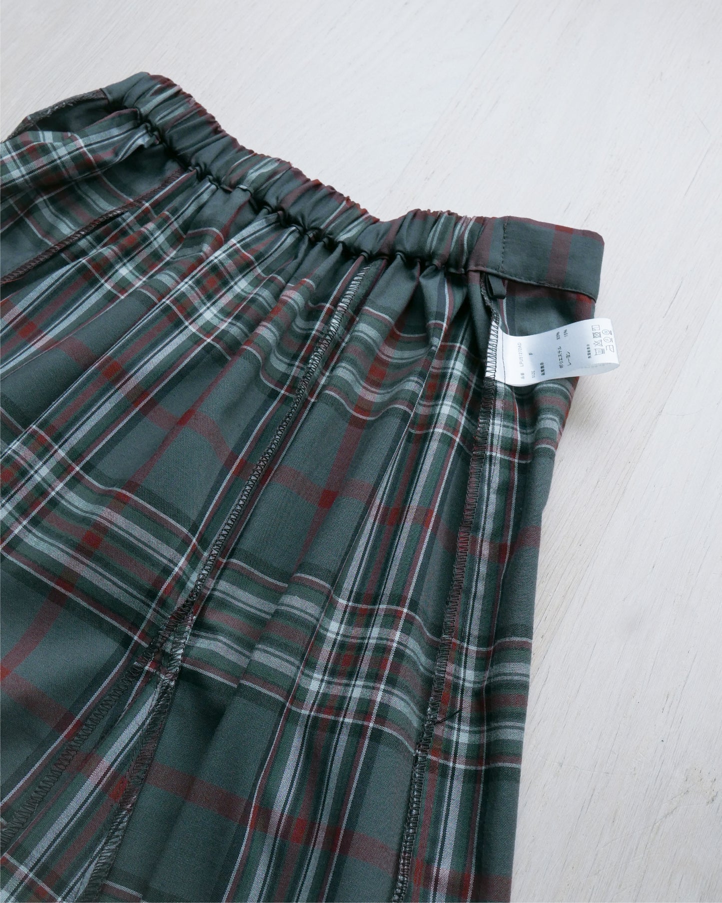 半橡筋腰格子長裙 - 灰格 | Chifa Select