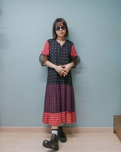 波希米亞風格連身裙 - 黑/紅 | Made by Chifa