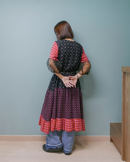 波希米亞風格連身裙 - 黑/紅 | Made by Chifa