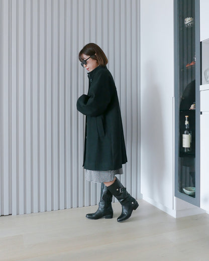 黑色企領薄絨長褸 | Chifa Select