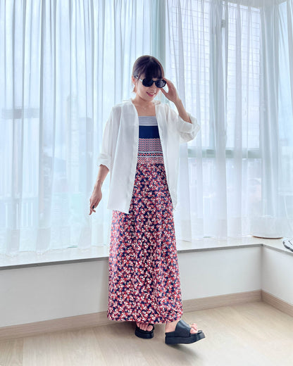 夏日雪紡背心連身裙 - 紅白藍印花 | Made by Chifa