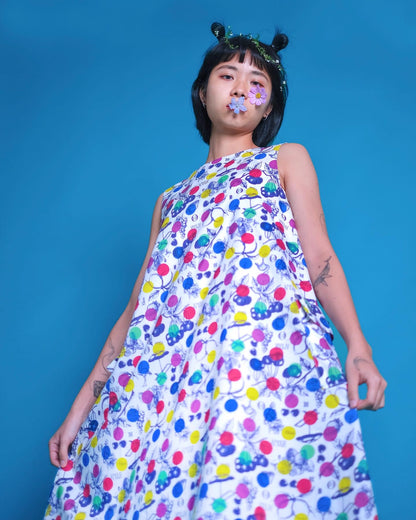 大口袋背心連身裙 - 彩色波波 | Made by Chifa