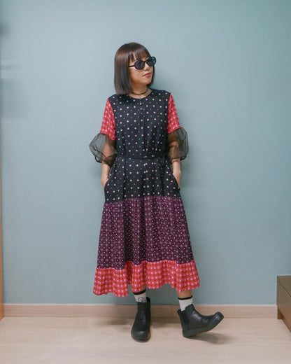 波希米亞風格連身裙 - 黑/紅 | Made by Chifa