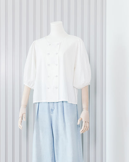 NEMNE Dobby Lattern Sleeve Button-front Top 暗紋燈籠袖雙排上衣 | KOMMONS
