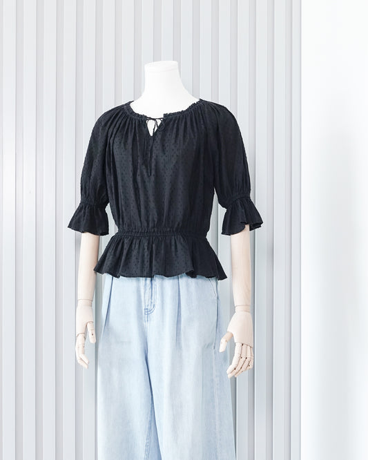 LOWRYS FARM Dobby Lattern Sleeve Top 暗紋燈籠袖上衣 | KOMMONS