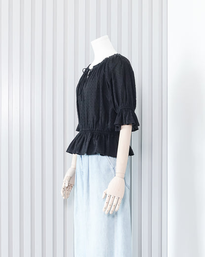 LOWRYS FARM Dobby Lattern Sleeve Top 暗紋燈籠袖上衣 | KOMMONS