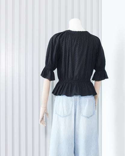 LOWRYS FARM Dobby Lattern Sleeve Top 暗紋燈籠袖上衣 | KOMMONS