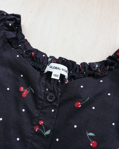 GLOBAL WORK Cherry Printed Puff Sleeve Button-front Top 櫻桃印花泡泡袖扣鈕上衣 | KOMMONS