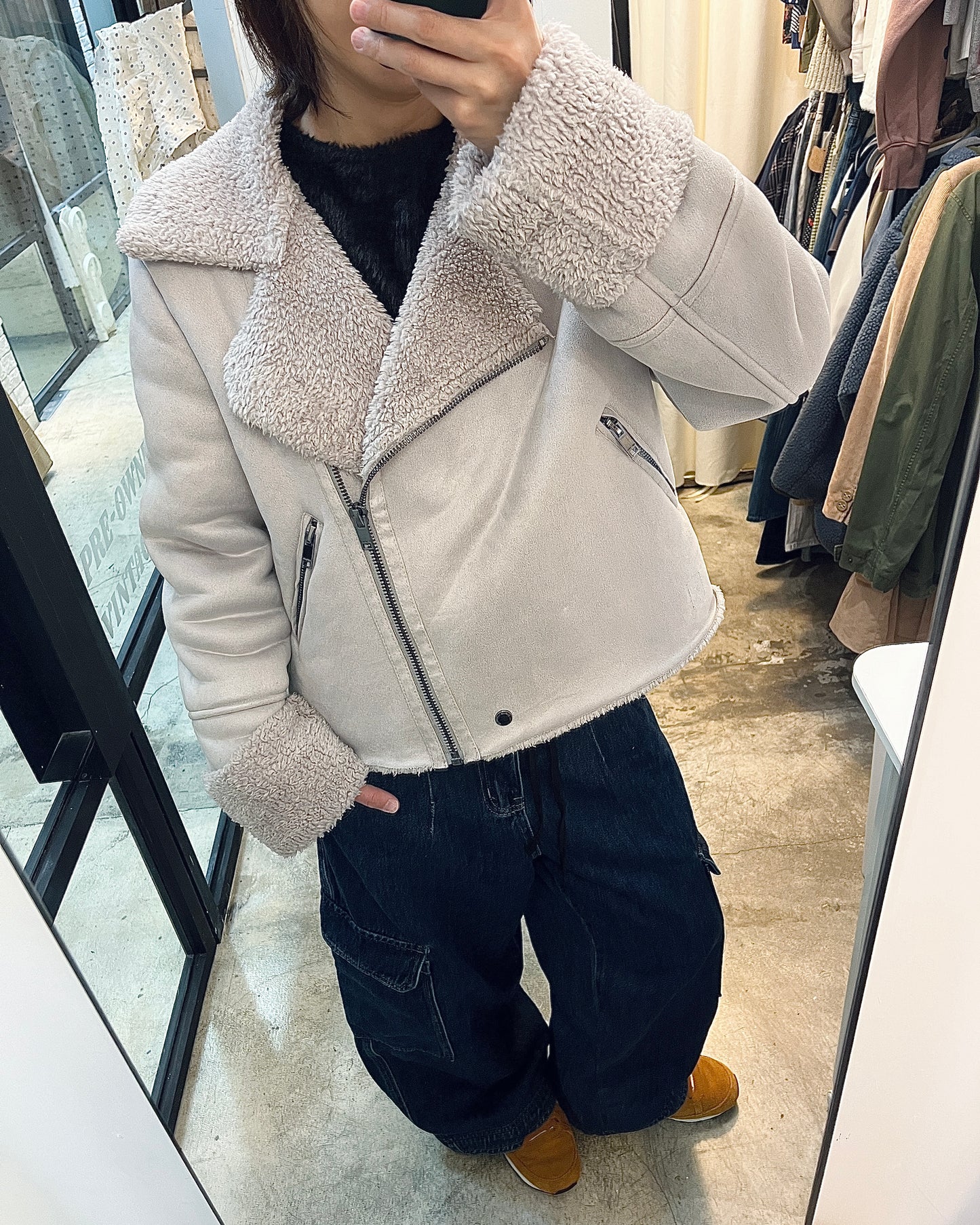 BERSHKA Faux Suede Shearling Moto Jacket 麂皮絨毛毛外套 | KOMMONS