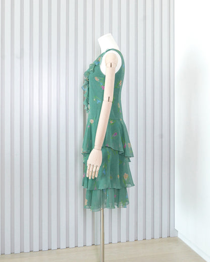 REVISITATION BY SCOTT HENSHALL Floral Chiffon Ruffle V-neck Sleeveless Midi Dress 雪紡荷葉邊V領背心連身裙 | KOMMONS