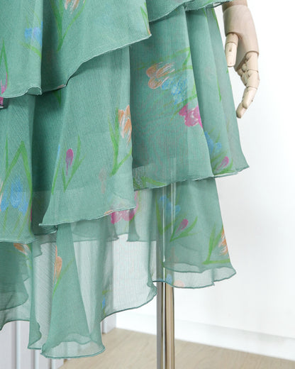 REVISITATION BY SCOTT HENSHALL Floral Chiffon Ruffle V-neck Sleeveless Midi Dress 雪紡荷葉邊V領背心連身裙 | KOMMONS