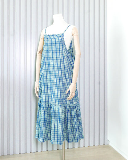 Plaid Tie-strap Maxi Dress 格子綁帶吊帶連身長裙 | KOMMONS