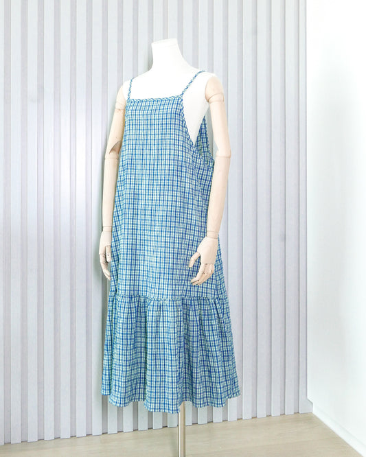 Plaid Tie-strap Maxi Dress 格子綁帶吊帶連身長裙 | KOMMONS