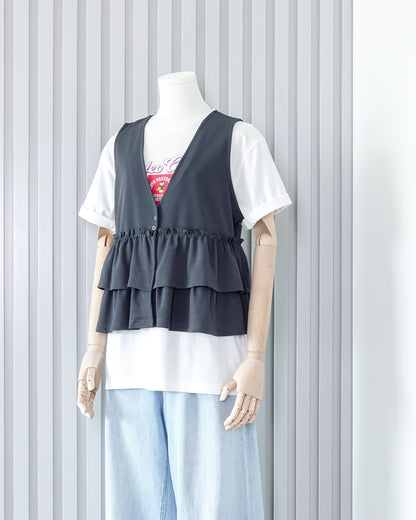 SAMANSA MOS2 Double Ruffle Waistcoat 雙層荷葉邊背心外套 | KOMMONS