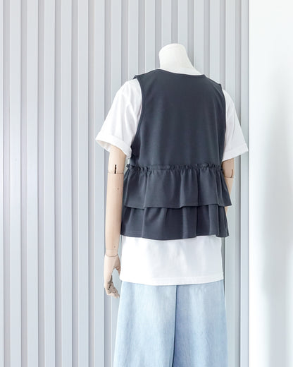 SAMANSA MOS2 Double Ruffle Waistcoat 雙層荷葉邊背心外套 | KOMMONS