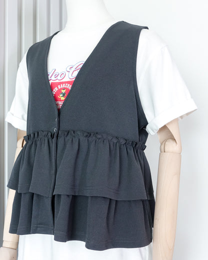 SAMANSA MOS2 Double Ruffle Waistcoat 雙層荷葉邊背心外套 | KOMMONS