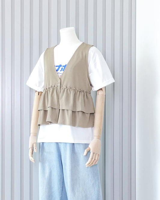 SAMANSA MOS2 Double Ruffle Waistcoat 雙層荷葉邊背心外套 | KOMMONS