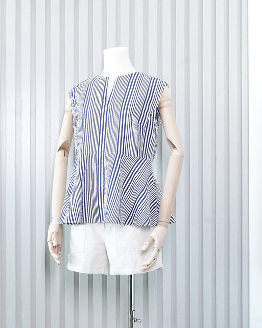 DEMI-LUXE BEAMS Striped Peplum Vest 直條裙擺背心 | KOMMONS