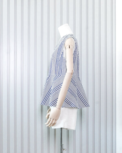 DEMI-LUXE BEAMS Striped Peplum Vest 直條裙擺背心 | KOMMONS