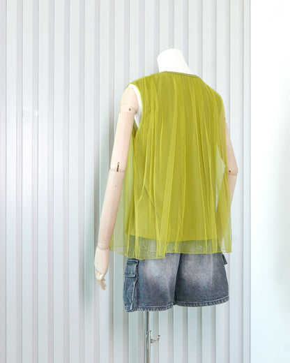Tulle Layered Round Neck Tank Top 網紗圓領T恤背心 | KOMMONS