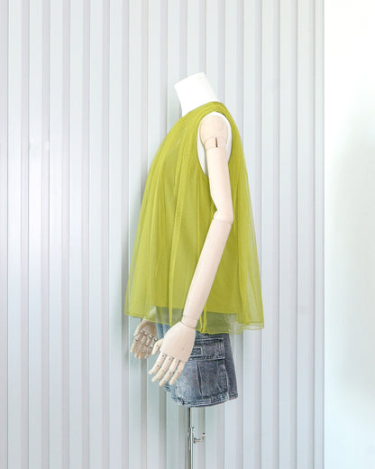 Tulle Layered Round Neck Tank Top 網紗圓領T恤背心 | KOMMONS