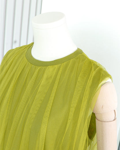 Tulle Layered Round Neck Tank Top 網紗圓領T恤背心 | KOMMONS