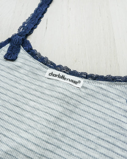 CHARLOTTE RUSSE Striped Button Front Lace Cami Top 橫間扣鈕蕾絲吊帶背心 | KOMMONS