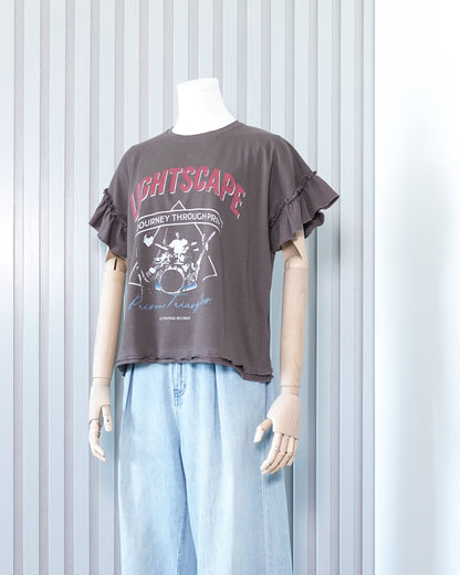 Retro Printed Ruffle Sleeve T-shirt 復古印花荷葉邊袖T恤 | KOMMONS