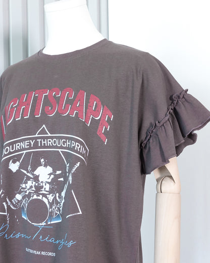 Retro Printed Ruffle Sleeve T-shirt 復古印花荷葉邊袖T恤 | KOMMONS