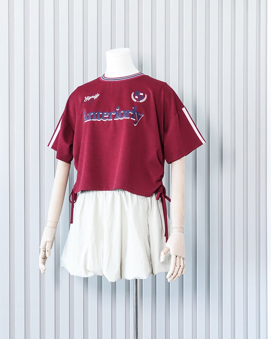 RETRO GIRL Ruched Tie Side Jersey 束繩綁帶運動衫 | KOMMONS