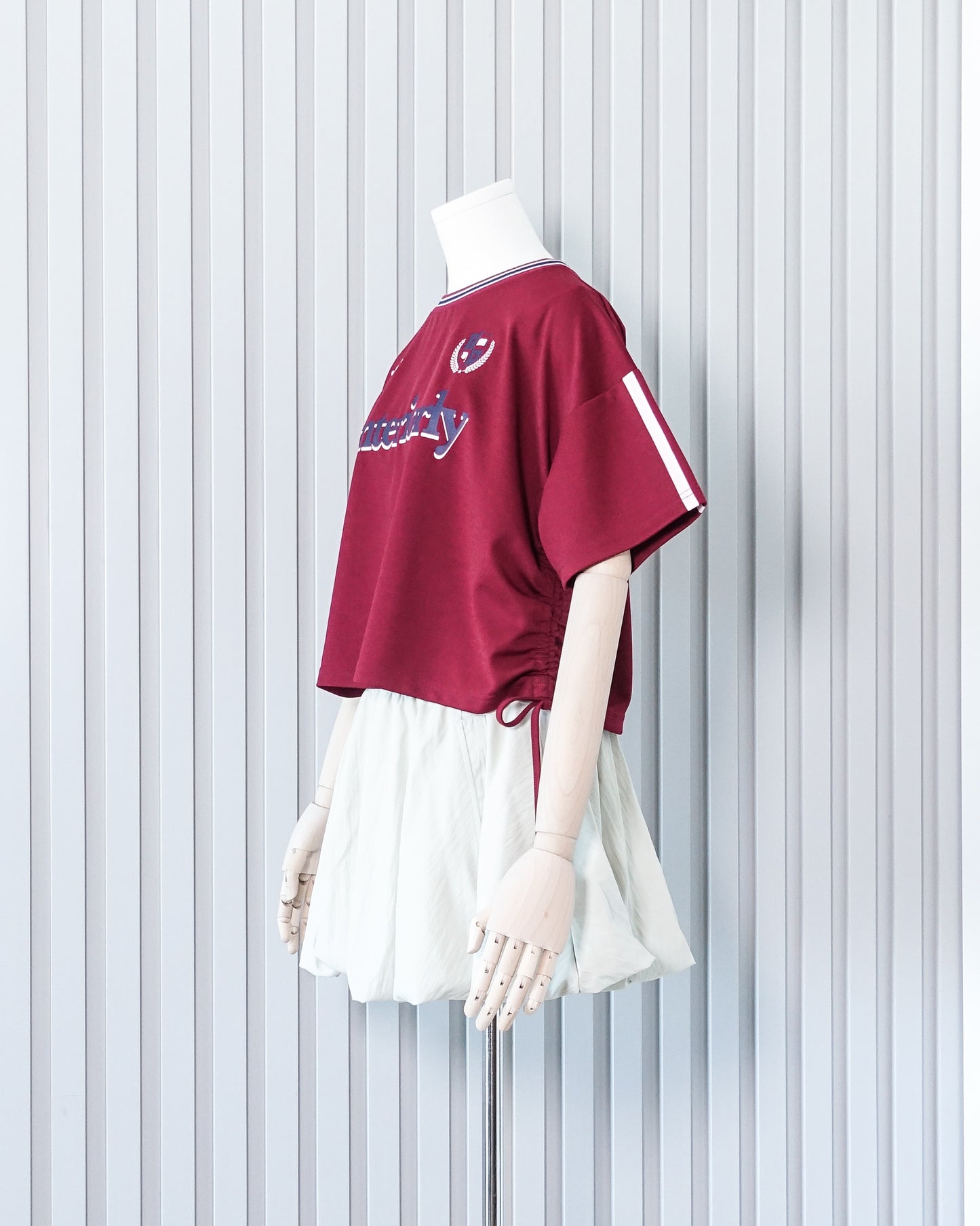 RETRO GIRL Ruched Tie Side Jersey 束繩綁帶運動衫 | KOMMONS