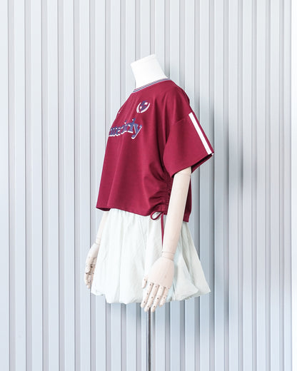 RETRO GIRL Ruched Tie Side Jersey 束繩綁帶運動衫 | KOMMONS