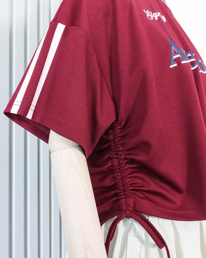 RETRO GIRL Ruched Tie Side Jersey 束繩綁帶運動衫 | KOMMONS