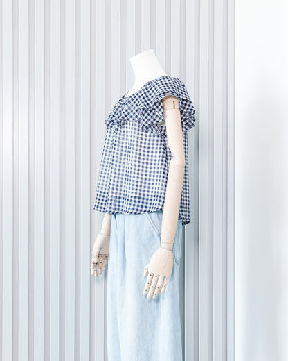 PAGEBOY Plaid Chiffon Flared Top 格子雪紡傘下擺上衣 | KOMMONS