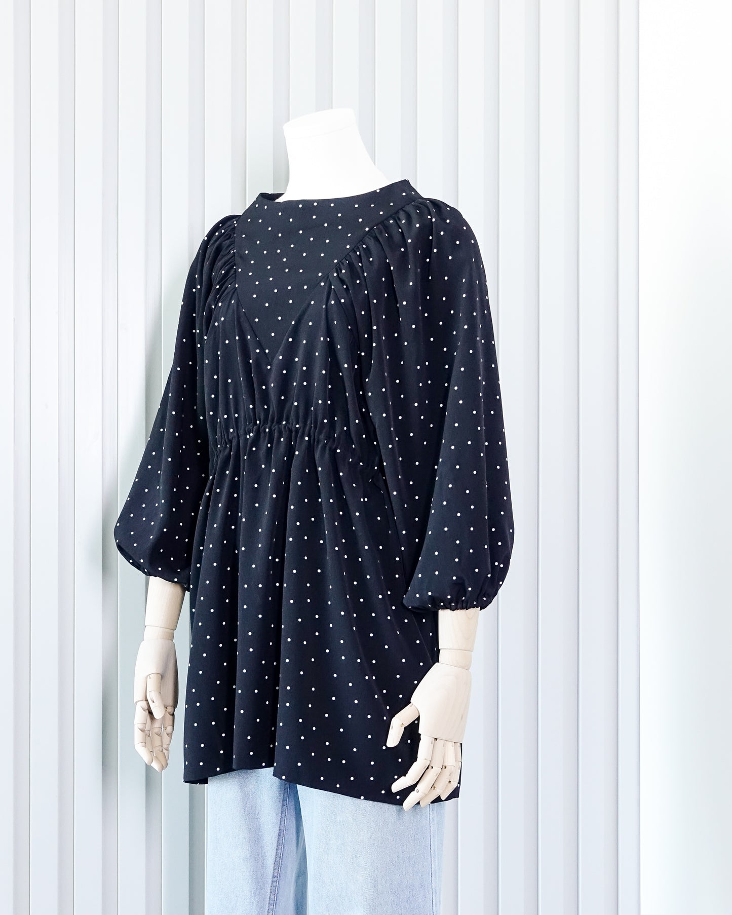 KASTANE Polka Dot Puff Sleeve Top 波點泡泡袖束腰上衣 | KOMMONS