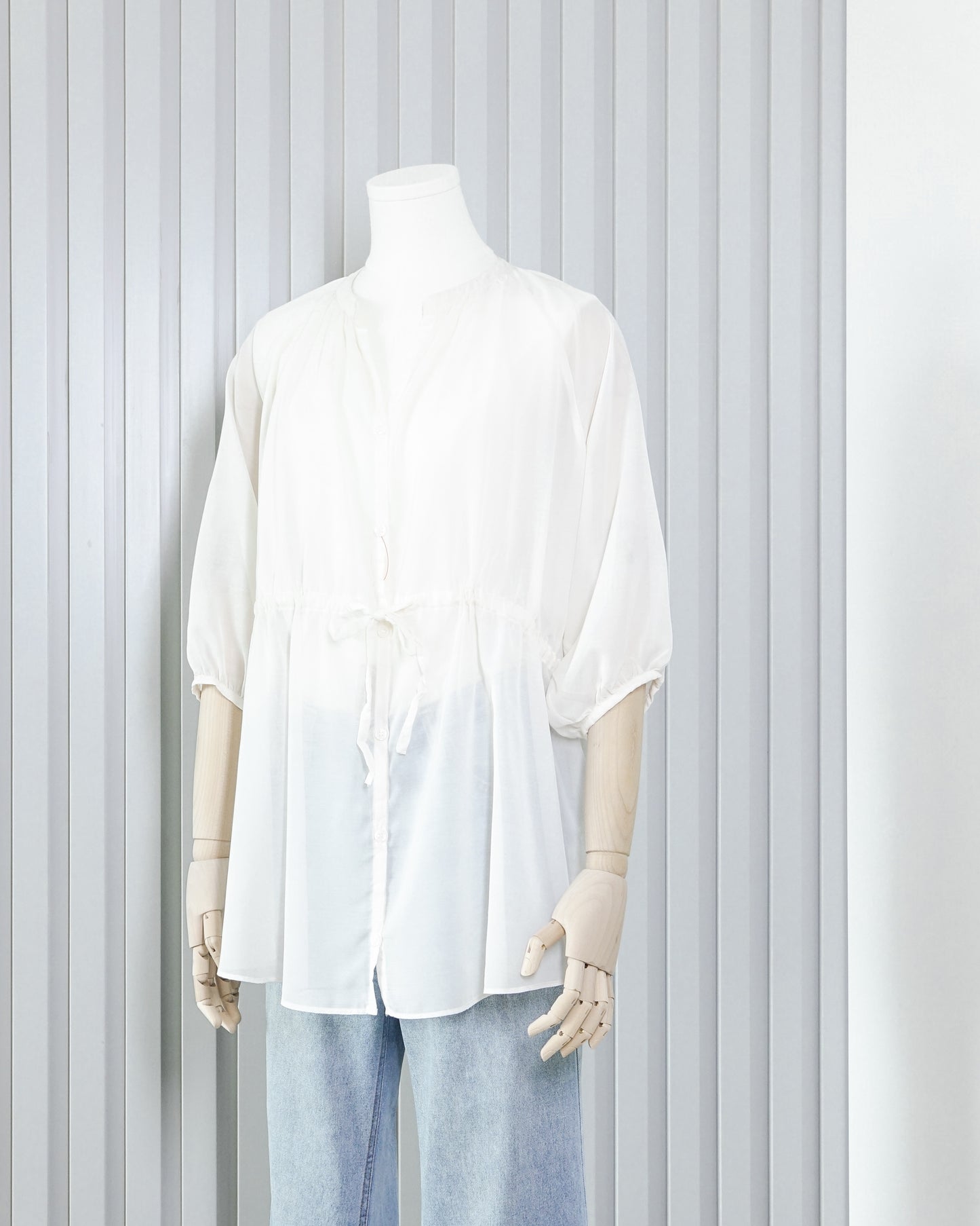INGNI Sheer Button Front Drawstring Top 透膚扣鈕束腰上衣 | KOMMONS