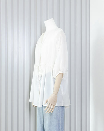 INGNI Sheer Button Front Drawstring Top 透膚扣鈕束腰上衣 | KOMMONS
