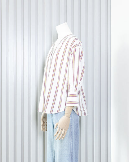 ITEMS URBAN RESEARCH Striped V-neck Button Front Top 直間V領扣鈕上衣 | KOMMONS