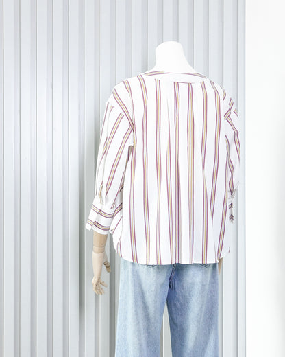 ITEMS URBAN RESEARCH Striped V-neck Button Front Top 直間V領扣鈕上衣 | KOMMONS