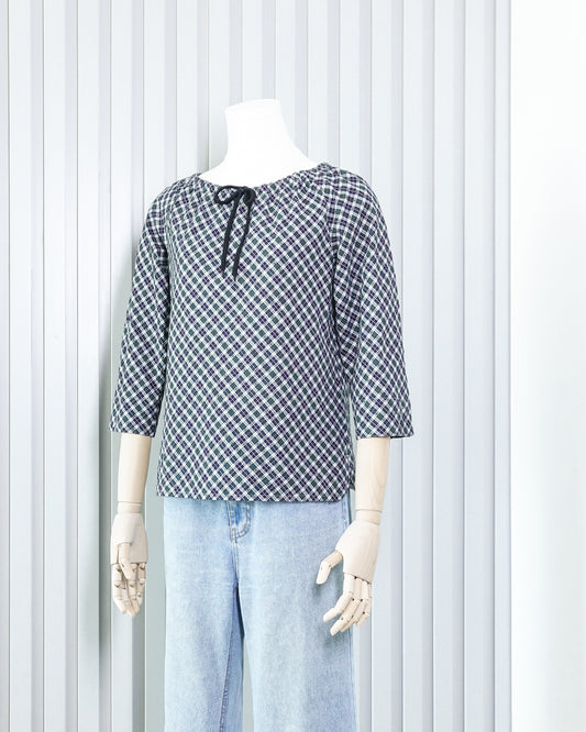 MCGREGOR Plaid 3/4 Sleeve Scoop Neck Top 格子中袖低圓領上衣 | KOMMONS
