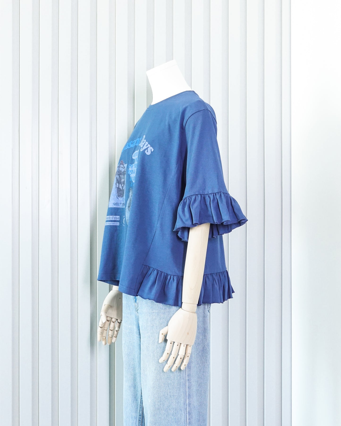 Ruffle Hem Cat Printed T-shirt 荷葉邊貓咪印花T恤 | KOMMONS