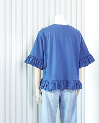 Ruffle Hem Cat Printed T-shirt 荷葉邊貓咪印花T恤 | KOMMONS