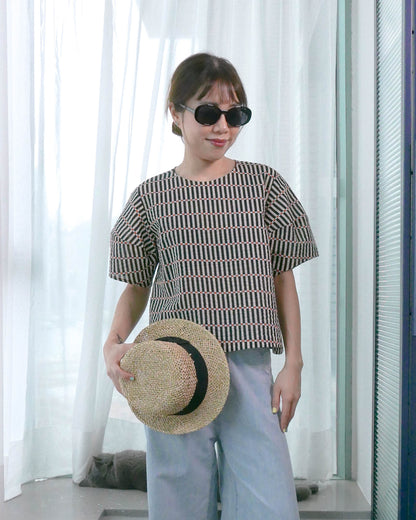 燈籠袖皺皺布涼爽上衣 - 復古條紋 | Made by Chifa