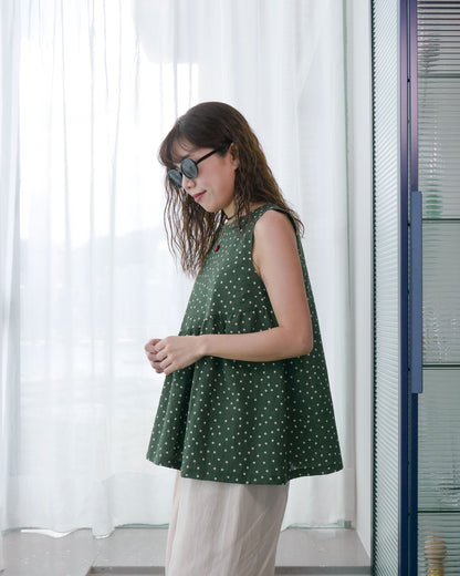 皺皺布清涼背心 - 綠白點點 | Made by Chifa