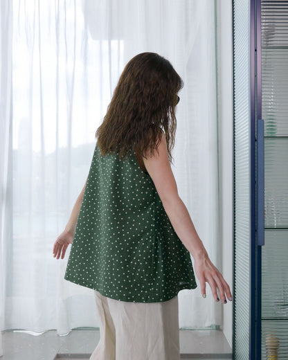 皺皺布清涼背心 - 綠白點點 | Made by Chifa