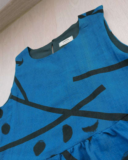 麻質清涼背心 - 藍黑圖案 | Made by Chifa