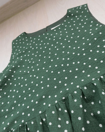 皺皺布清涼背心 - 綠白點點 | Made by Chifa