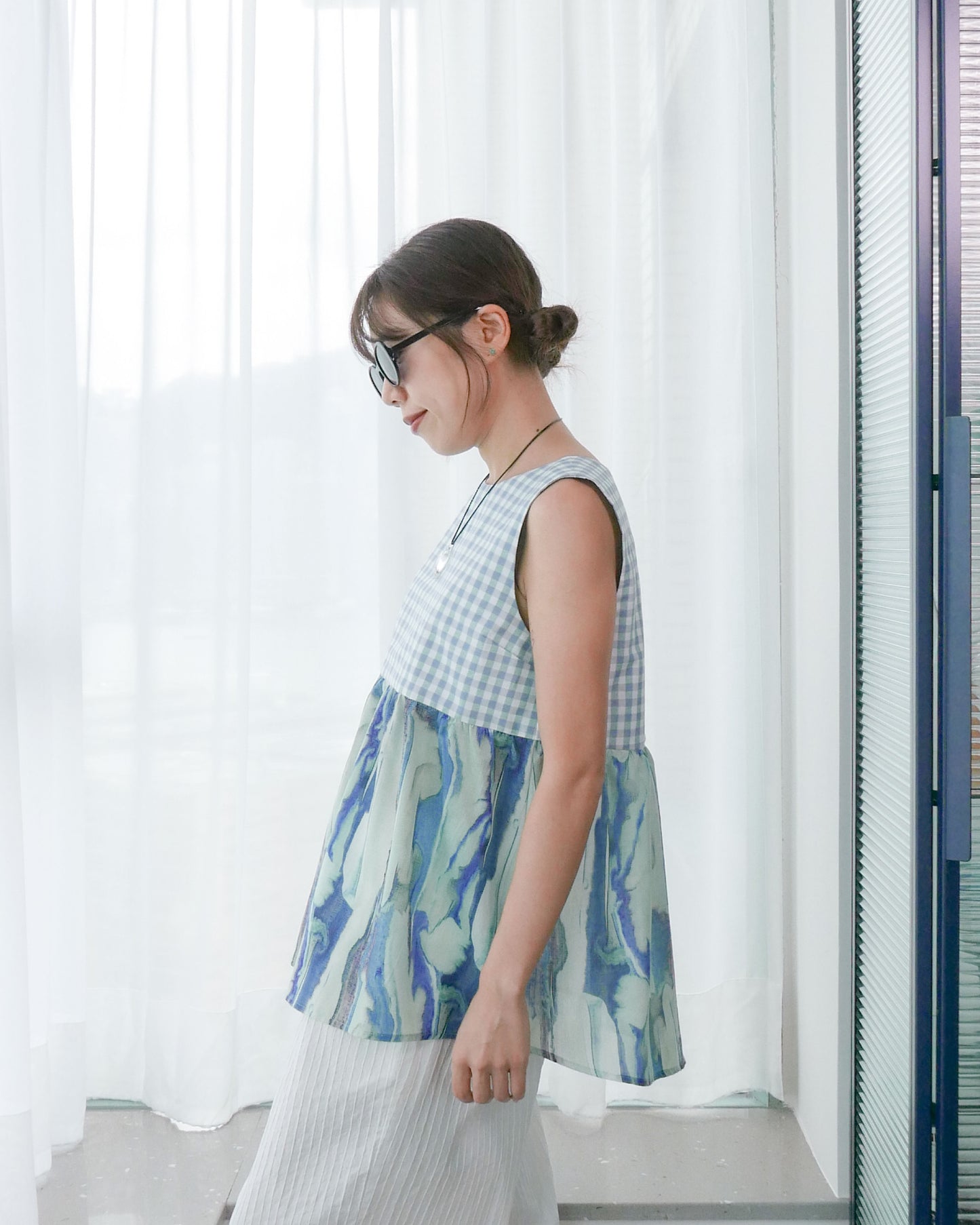 棉質清涼背心 - 藍綠拼布 | Made by Chifa